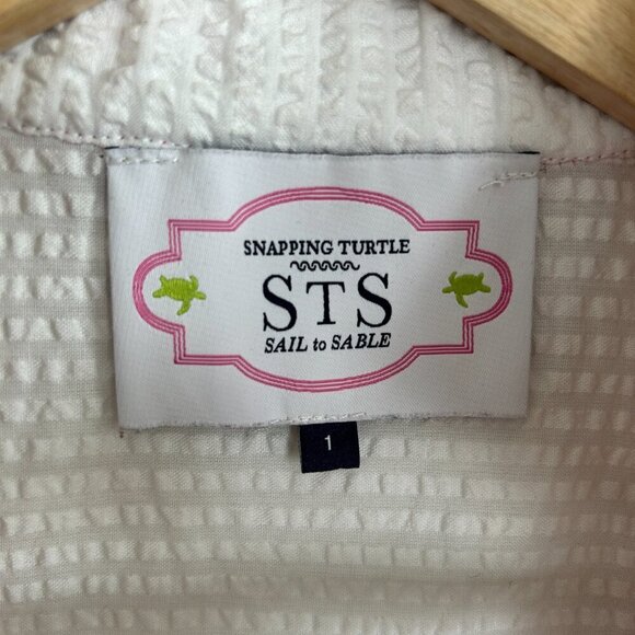 Sail To Sable Dress White Pink Seersucker Tunic V-Neck Coverup Coastal - Picture 7 of 8